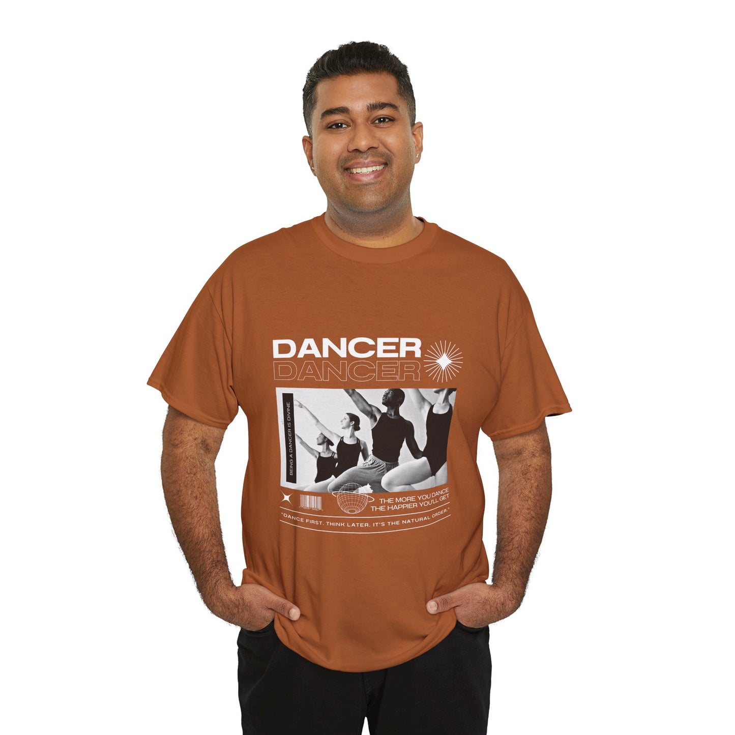 "Dancer" with ballet dancers at the Barre - Unisex Heavy Cotton Tee | Streetwear-Inspired Ballet Training Graphic T-Shirt for Dance Lovers