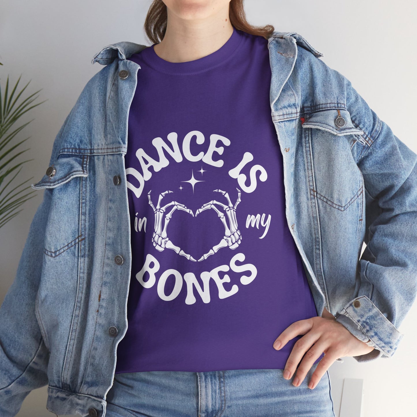 “Dance Is in My Bones” Halloween Dance T-Shirt with Cute Skeleton Heart Graphic - Unisex Heavy Cotton Tee