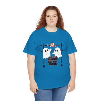 “At the Barre for the Boos” Dance Halloween T-Shirt with Cute Ghost Ballet Graphics - Unisex Heavy Cotton Tee