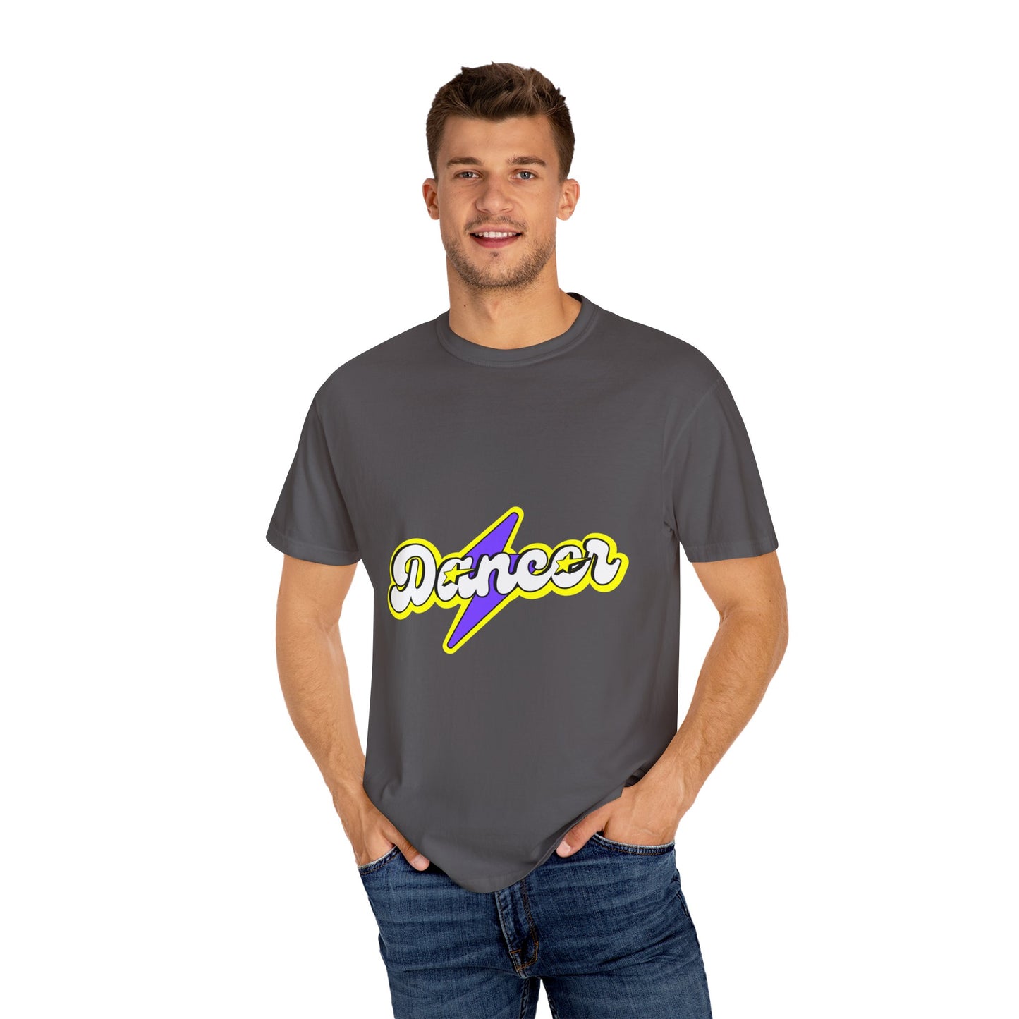 "Dancer" Unisex Garment-Dyed T-Shirt – Superhero-Style Bold Graphic Tee – Dance Power Shirt for Performers & Movers