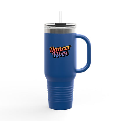 "Dancer Vibes" 40oz Insulated Travel Mug – Retro-Inspired Stainless Steel Tumbler for Dance Lovers | Hot & Cold Beverage Travel Cup with Handle and Leak-Proof Lid