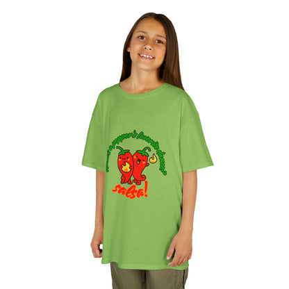 "What’s a Pepper’s Favorite Dance? Salsa!" Youth Short Sleeve Tee – Funny Dance Shirt with Cute Pepper Graphic for Kids