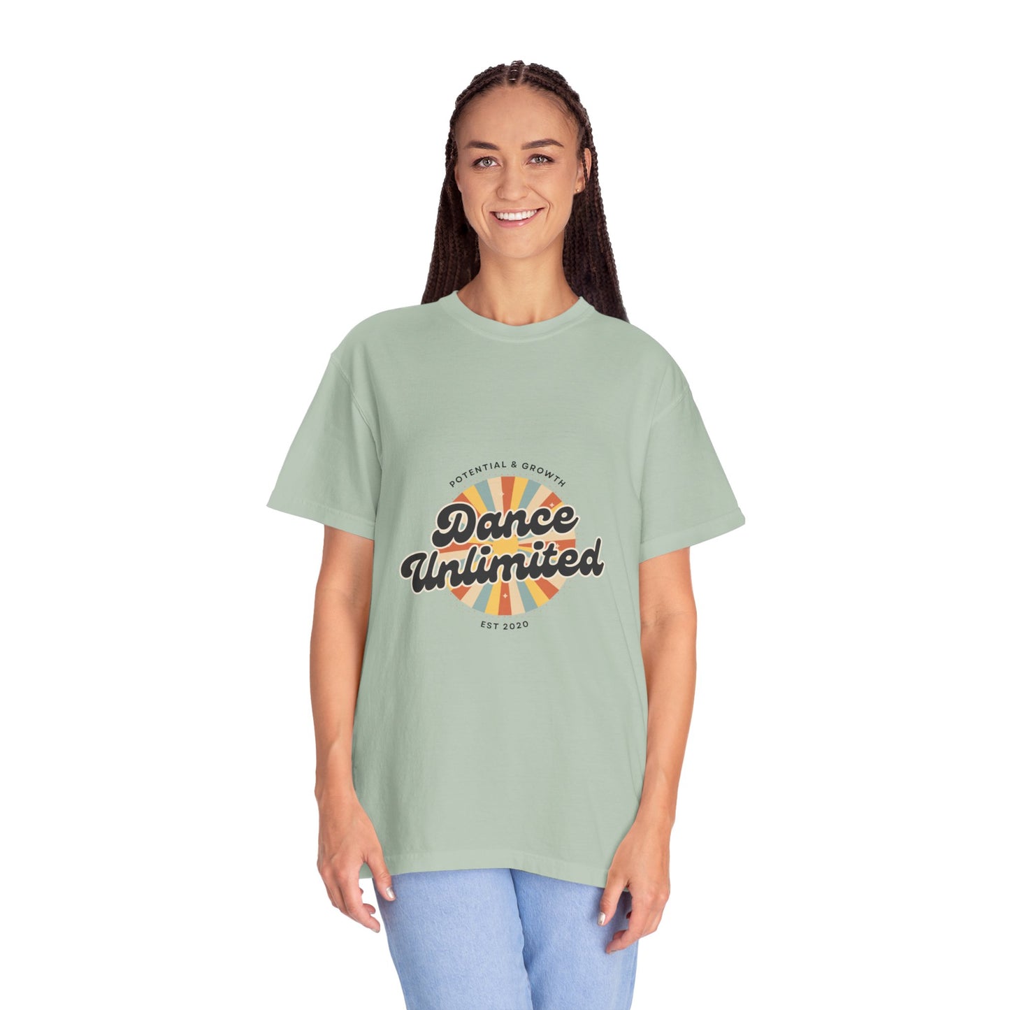 "Dance Unlimited, Potential & Growth" Unisex Garment-Dyed T-Shirt – Retro-Inspired Dance Motivation Graphic Tee – Inspirational Shirt for Dancers"
