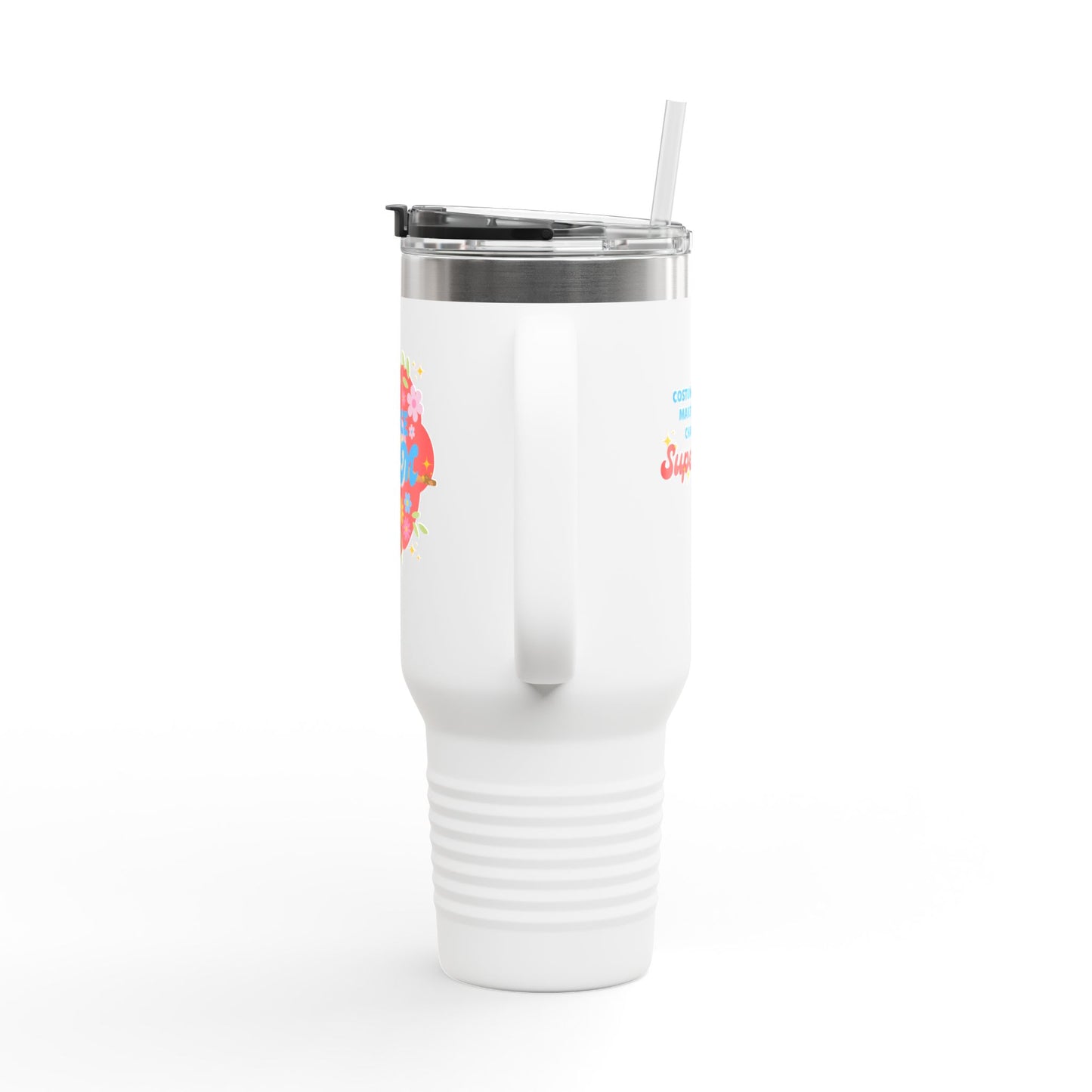 "Dance Mom" 40oz Insulated Travel Mug – Floral Graphic with Costume Designer, Makeup Artist, Chauffeur Text – Funny Dance Mom Gift Tumbler