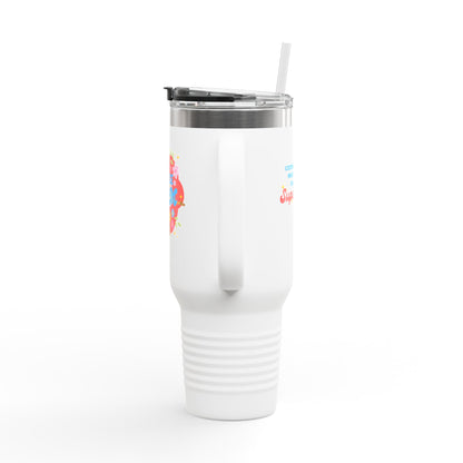 "Dance Mom" 40oz Insulated Travel Mug – Floral Graphic with Costume Designer, Makeup Artist, Chauffeur Text – Funny Dance Mom Gift Tumbler