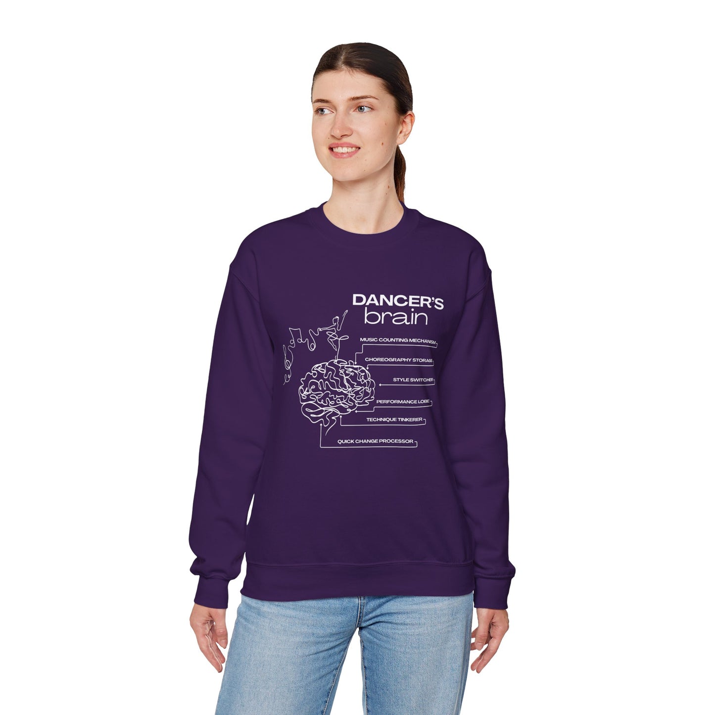“Dancer’s Brain” Funny Dance Anatomy Sweatshirt – Unisex Heavy Blend Crewneck with Optional Name or Studio Personalization