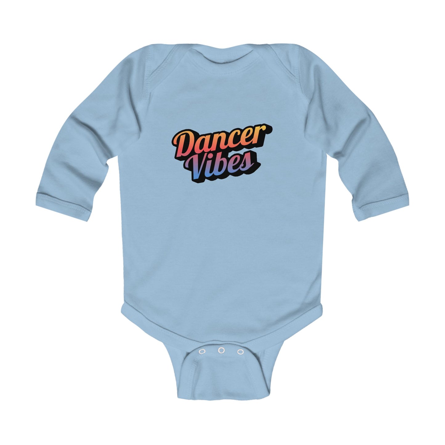 "Dancer Vibes" Infant Long Sleeve Bodysuit – Colorful Text Graphic Baby Dance Outfit for Jeté Shop