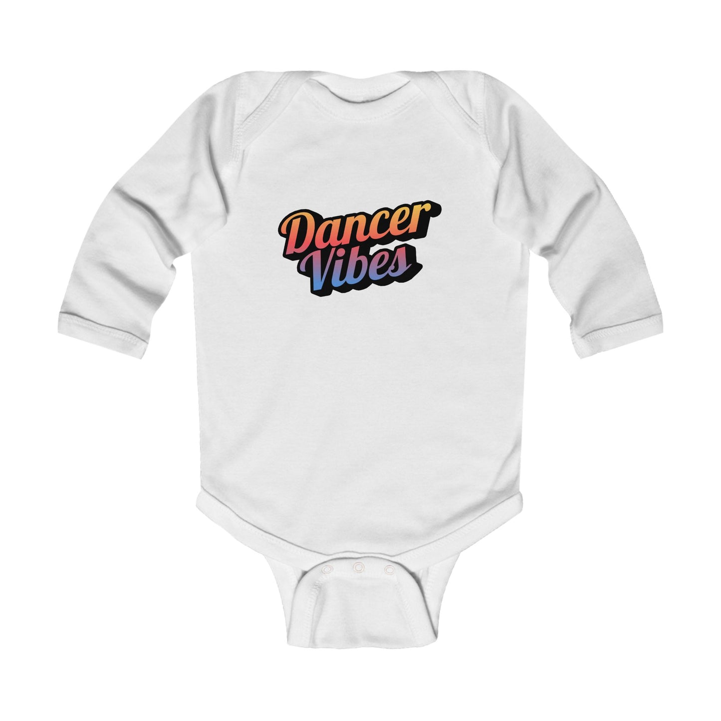 "Dancer Vibes" Infant Long Sleeve Bodysuit – Colorful Text Graphic Baby Dance Outfit for Jeté Shop