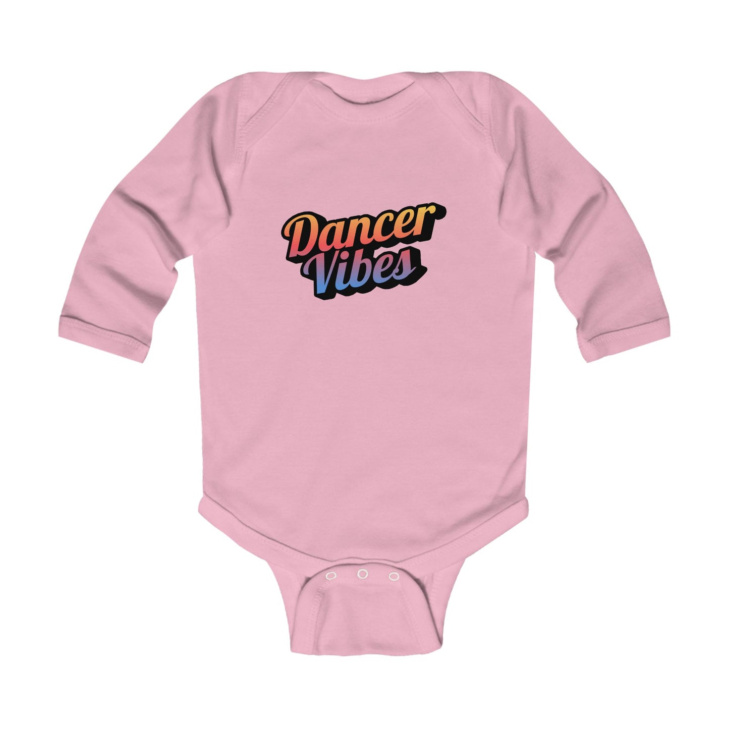 "Dancer Vibes" Infant Long Sleeve Bodysuit – Colorful Text Graphic Baby Dance Outfit for Jeté Shop