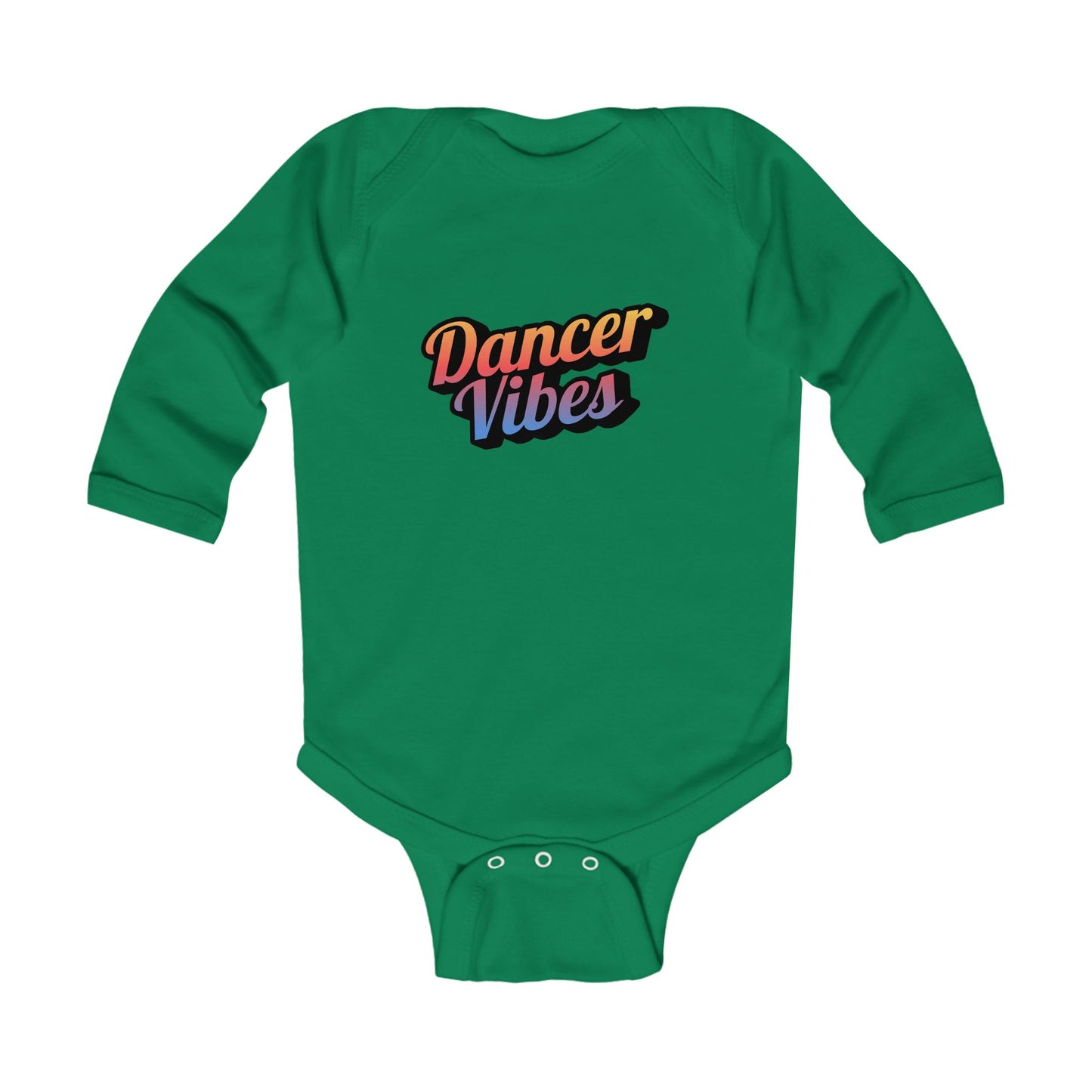 "Dancer Vibes" Infant Long Sleeve Bodysuit – Colorful Text Graphic Baby Dance Outfit for Jeté Shop