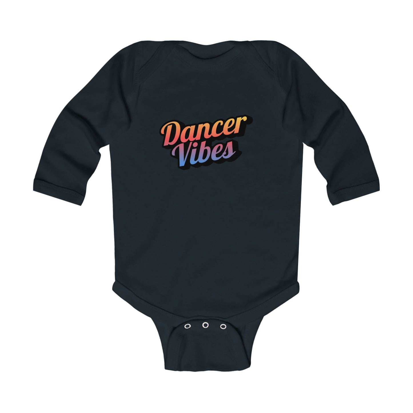 "Dancer Vibes" Infant Long Sleeve Bodysuit – Colorful Text Graphic Baby Dance Outfit for Jeté Shop