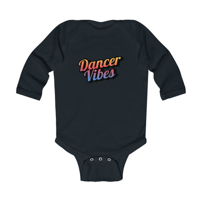 "Dancer Vibes" Infant Long Sleeve Bodysuit – Colorful Text Graphic Baby Dance Outfit for Jeté Shop