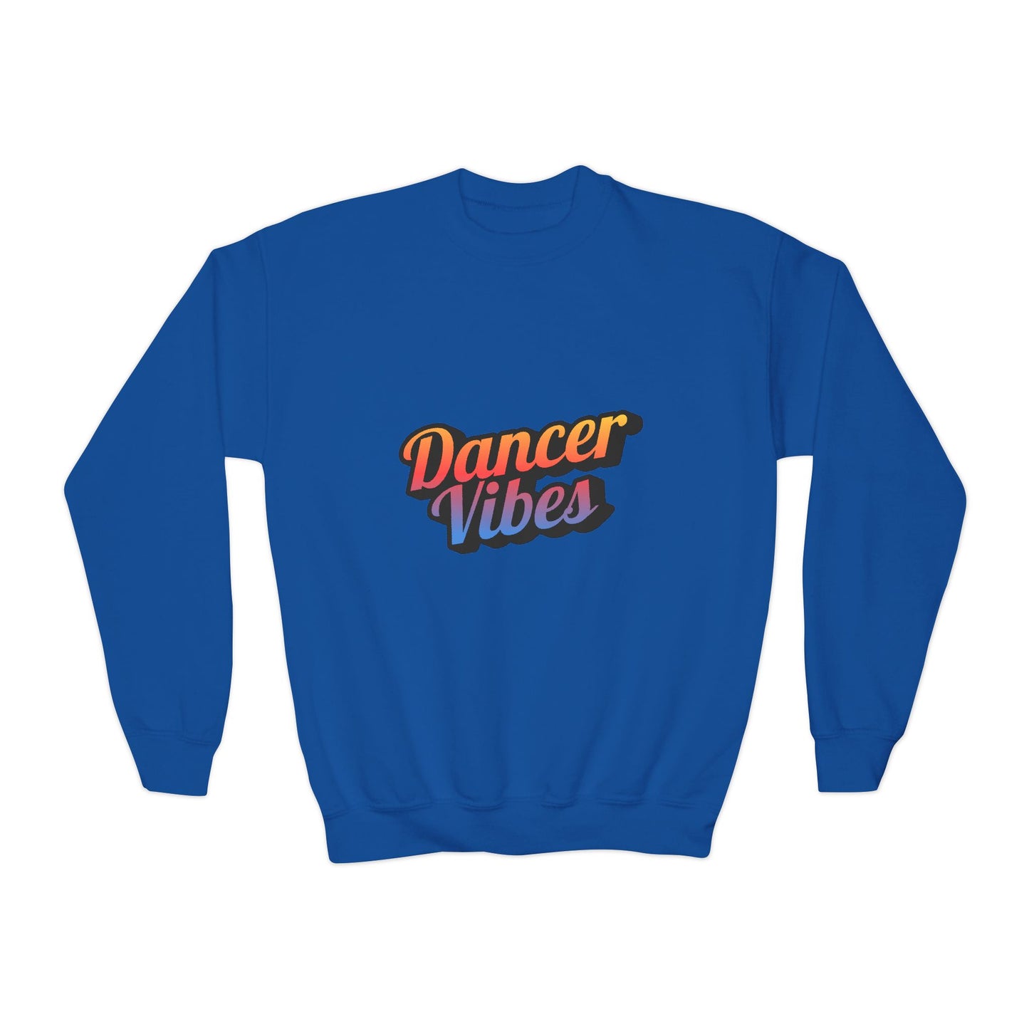 "Dancer Vibes" Youth Crewneck Sweatshirt – Colorful Text-Based Dance Graphic Pullover for Kids and Teens