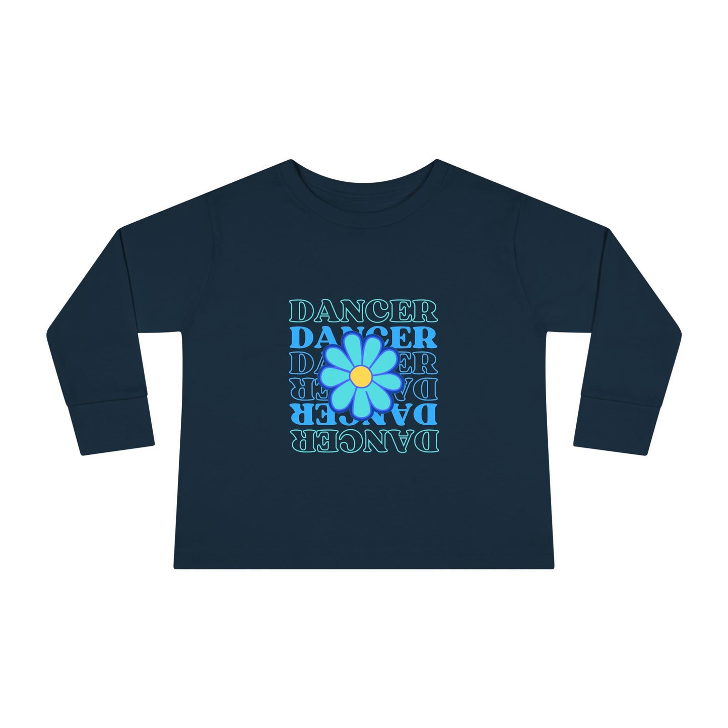 "Dancer" Toddler Long Sleeve Dance T-Shirt – Floral Text Graphic Shirt for Kids