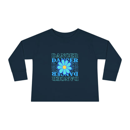 "Dancer" Toddler Long Sleeve Dance T-Shirt – Floral Text Graphic Shirt for Kids
