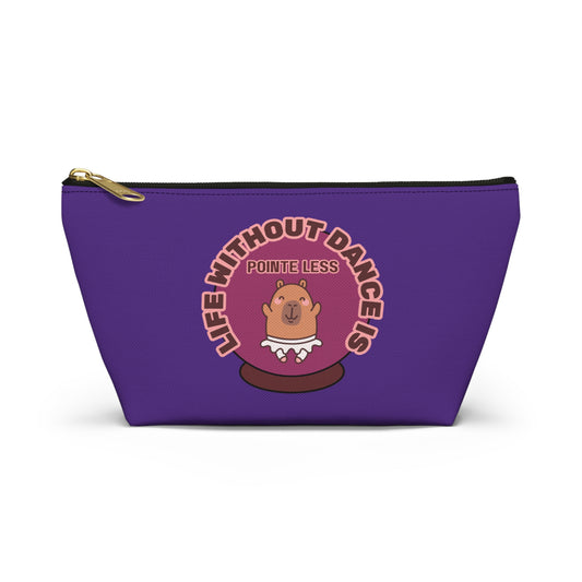 "Life Without Dance is Pointeless" Makeup Bag – Cute Dancing Capybara Graphic – Funny Ballet-Themed Zipper Pouch for Cosmetics, Accessories & Gifts