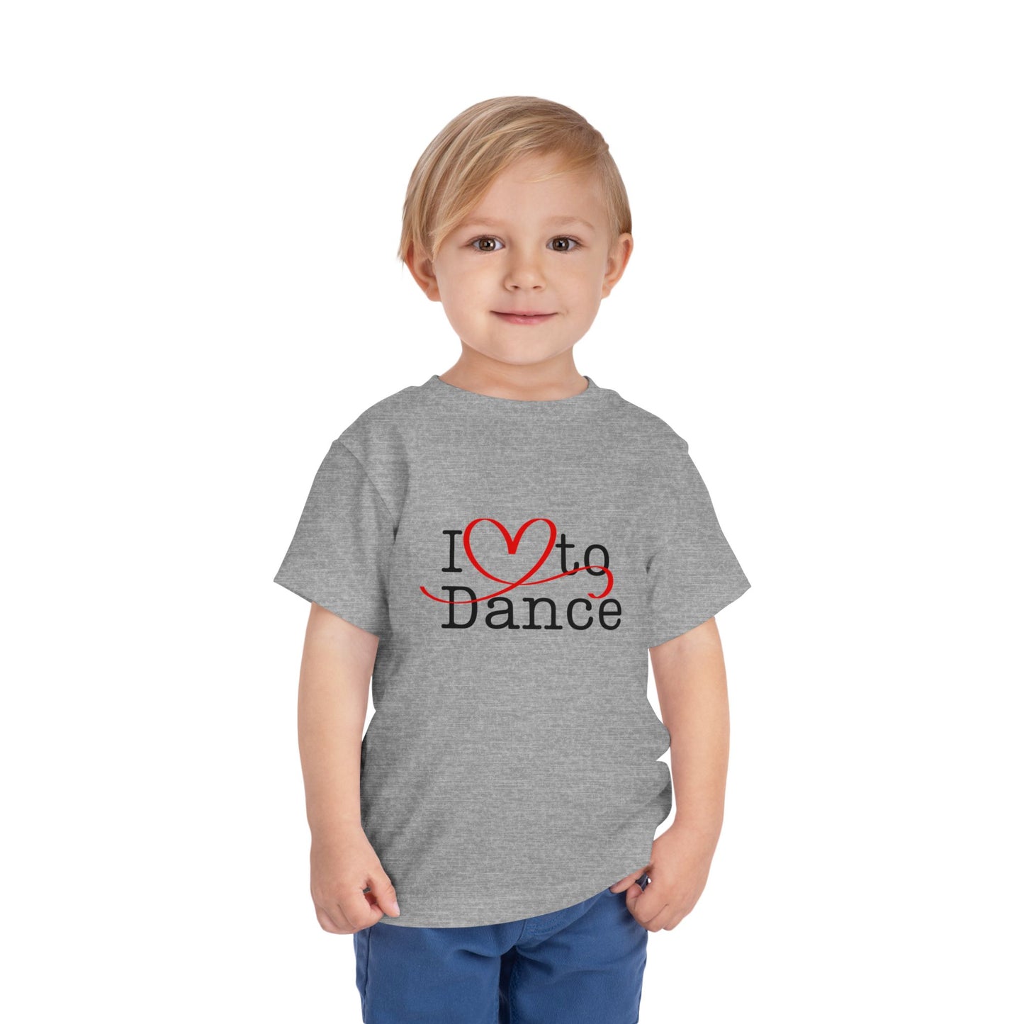 "I Love to Dance" Toddler Short Sleeve Tee – Hand-Drawn Heart Graphic Dance Lover T-Shirt