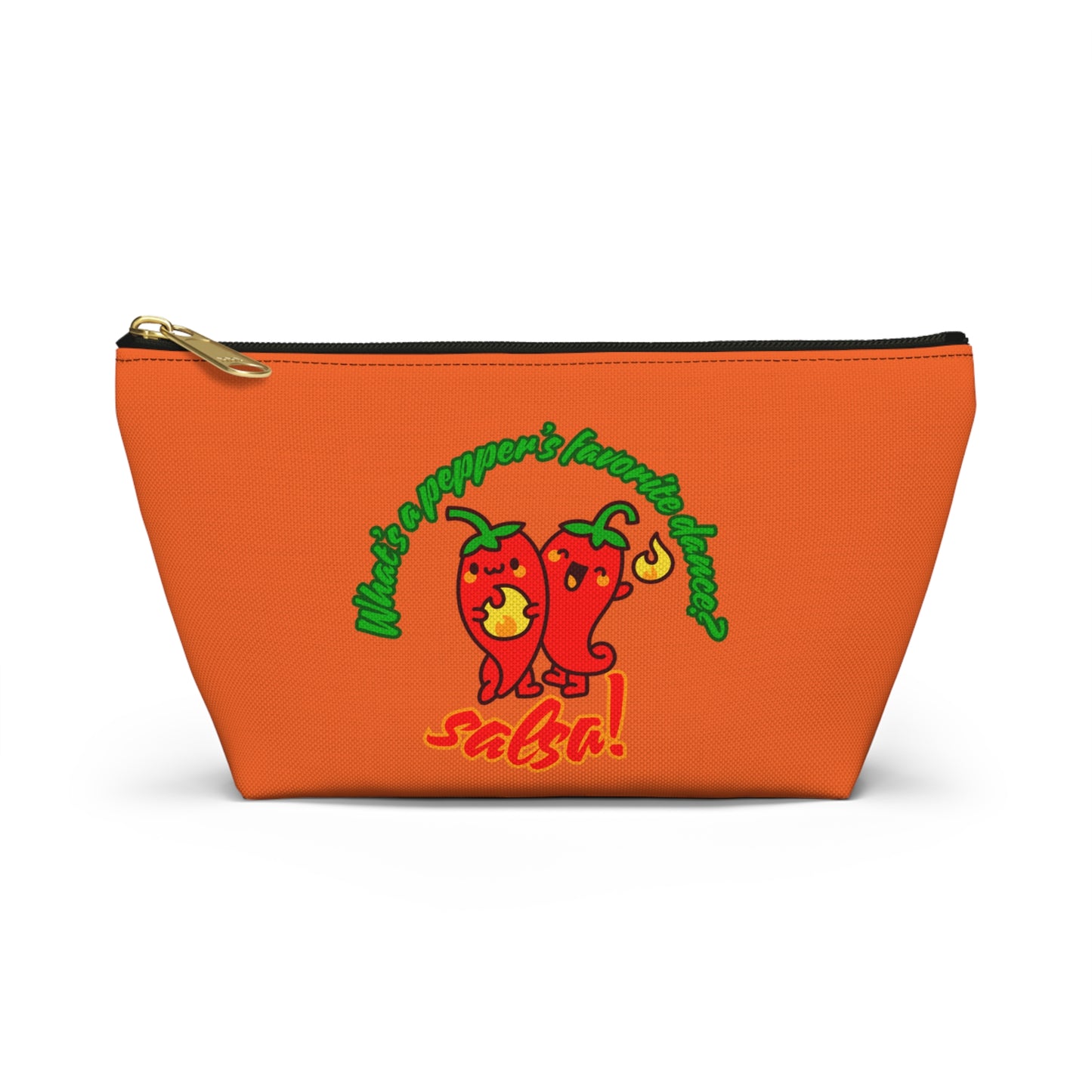 "What’s a Pepper’s Favorite Dance? Salsa!" Makeup Bag – Funny Dance Pun with Colorful Pepper Graphic – Cute Zipper Pouch for Cosmetics, Accessories & Gifts