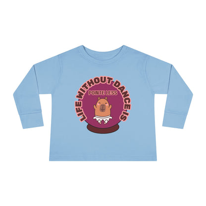 "Life Without Dance Is Pointeless" Toddler Dance T-Shirt – Cute Dancing Capybara Graphic Long Sleeve Tee for Kids