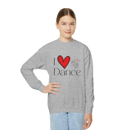 "I Love Dance" Youth Crewneck Sweatshirt – Hand-Drawn Heart & Note Graphic Dance Lover Pullover