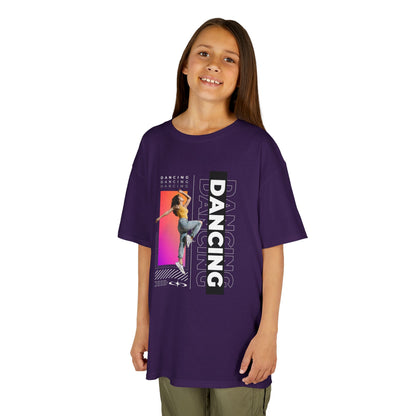 "Dancing" Youth Short Sleeve T-Shirt – Streetwear-Inspired Design with Female Dancer Graphic – Trendy Dance Apparel for Kids