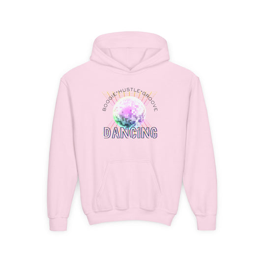 "Boogie, Hustle, Groove - Dancing" Streetwear Dance Graphic – Youth Heavy Blend Hooded Sweatshirt