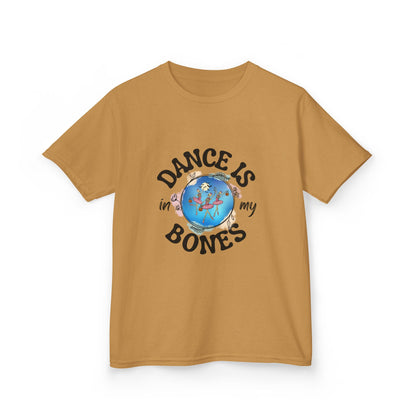 "Dance Is in My Bones” Halloween Dance T-Shirt with Dancing Skeletons Graphic - Kids Heavy Cotton™ Tee