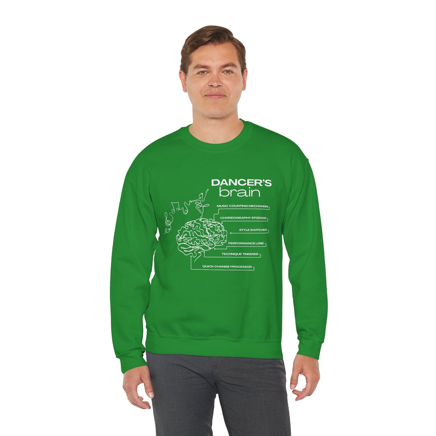 “Dancer’s Brain” Funny Dance Anatomy Sweatshirt – Unisex Heavy Blend Crewneck with Optional Name or Studio Personalization