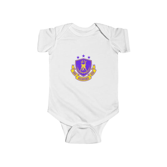 "Jeté Dance Gear" Infant Short Sleeve Bodysuit – Collegiate-Inspired Dance Graphic Baby Outfit for Future Dancers