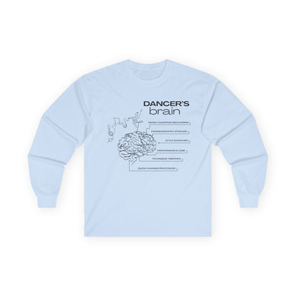 “Dancer’s Brain” Unisex Long Sleeve Tee – Funny Ballet & Dance Graphic Shirt with Labeled Brain Design + Optional Name or Studio Personalization
