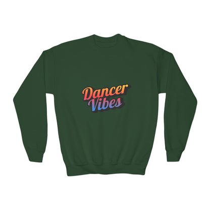 "Dancer Vibes" Youth Crewneck Sweatshirt – Colorful Text-Based Dance Graphic Pullover for Kids and Teens
