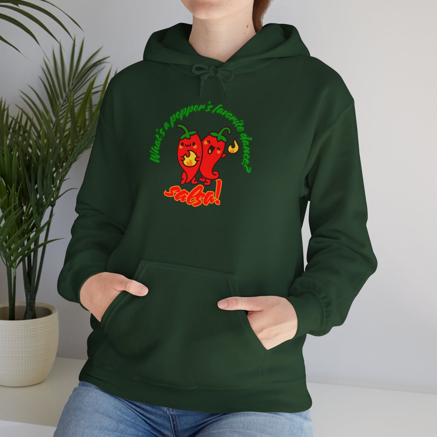 "What’s a Pepper’s Favorite Dance? Salsa!" Unisex Hooded Sweatshirt – Funny Dance Pun Hoodie with Cute Pepper Graphic for Dancers & Foodies