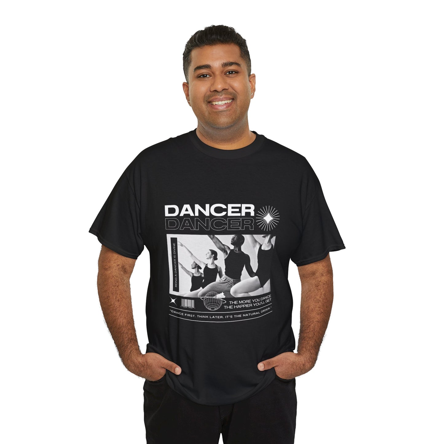 "Dancer" with ballet dancers at the Barre - Unisex Heavy Cotton Tee | Streetwear-Inspired Ballet Training Graphic T-Shirt for Dance Lovers