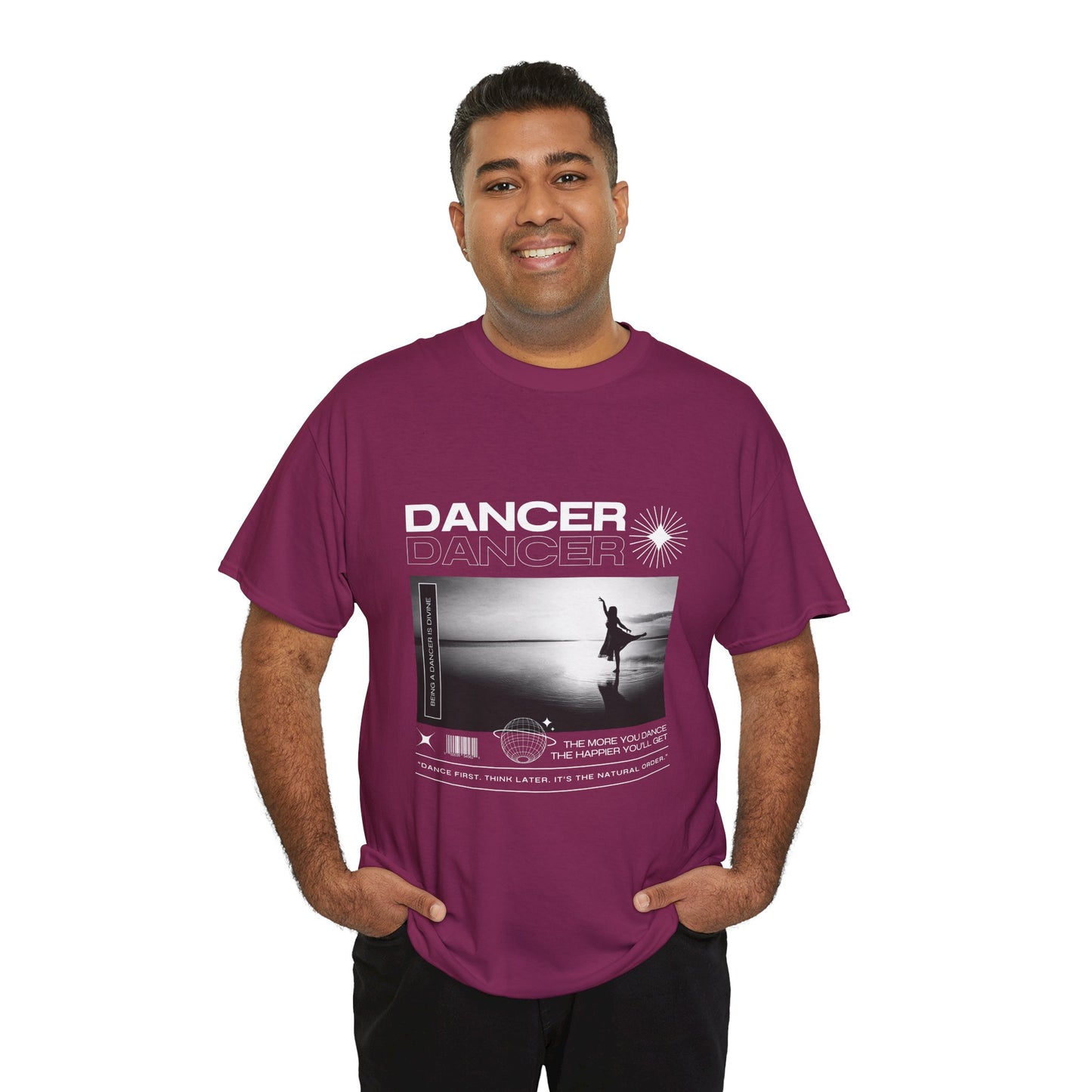 "Dancer" Arabesque Beach Scene Unisex Heavy Cotton Tee – Streetwear-Inspired Ballet Dance Graphic T-Shirt
