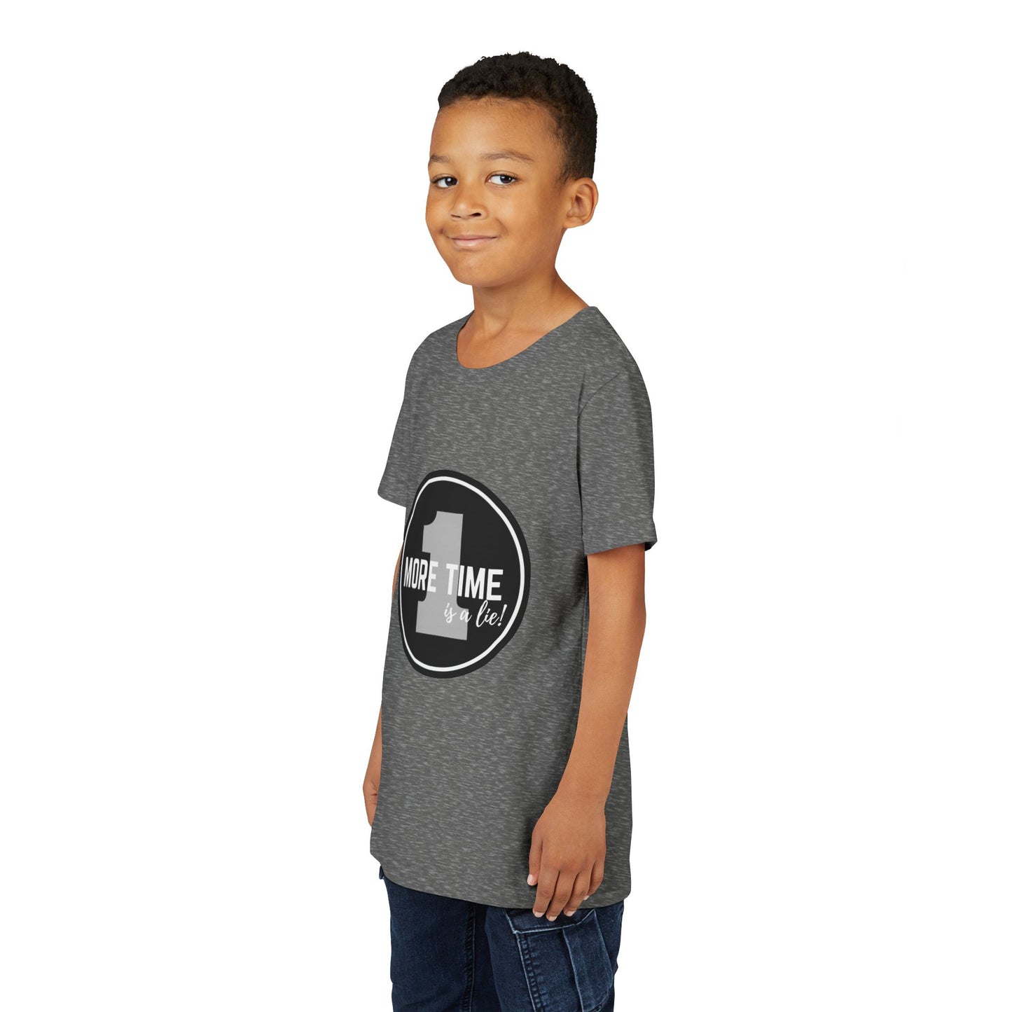 “One More Time is a Lie” Bold Emblem Dancer Graphic T-Shirt for Kids – Funny Dance Rehearsal Shirt - Youth Dance Tee