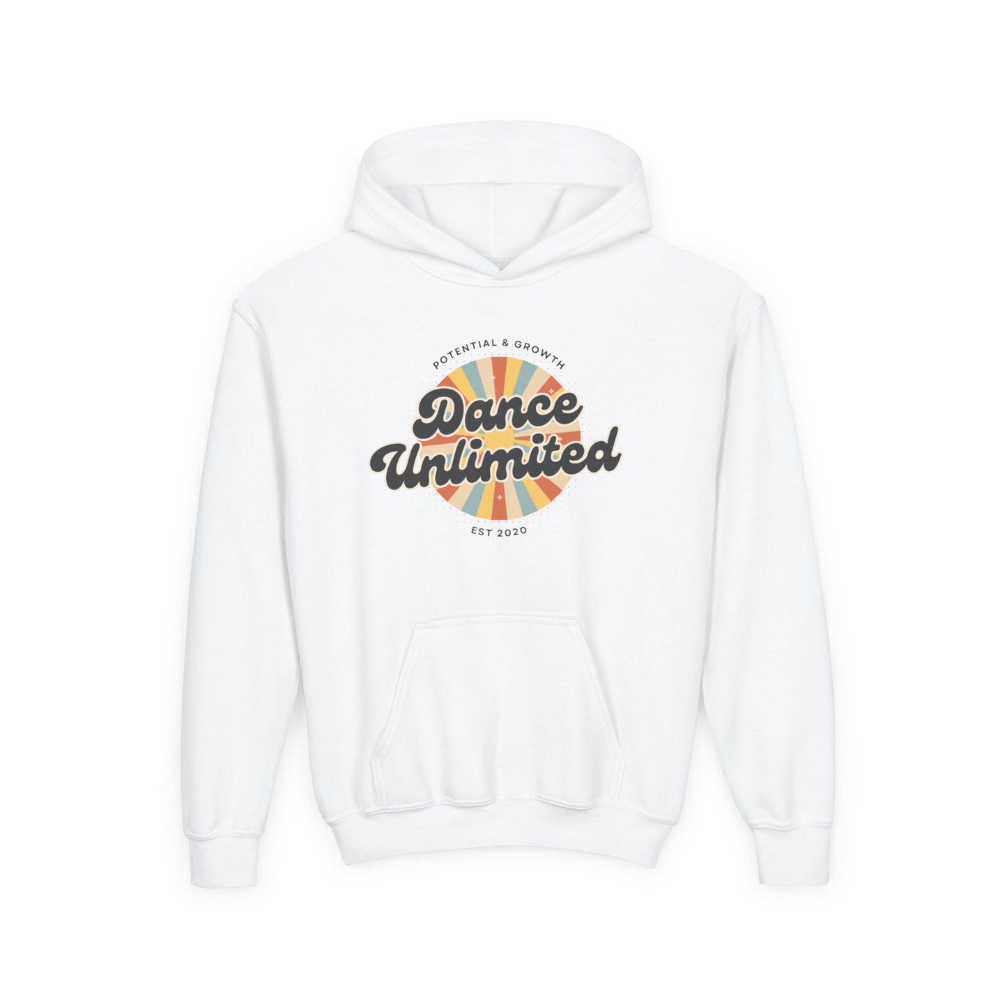 "Dance Unlimited - Potential & Growth" Youth Hooded Sweatshirt – Retro Dance Graphic Hoodie for Kids and Teens