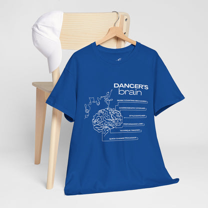 “Dancer’s Brain” Funny Dance Anatomy T-Shirt – Unisex Heavy Cotton Tee with Cute Dancer Brain Diagram and Optional Back Personalization