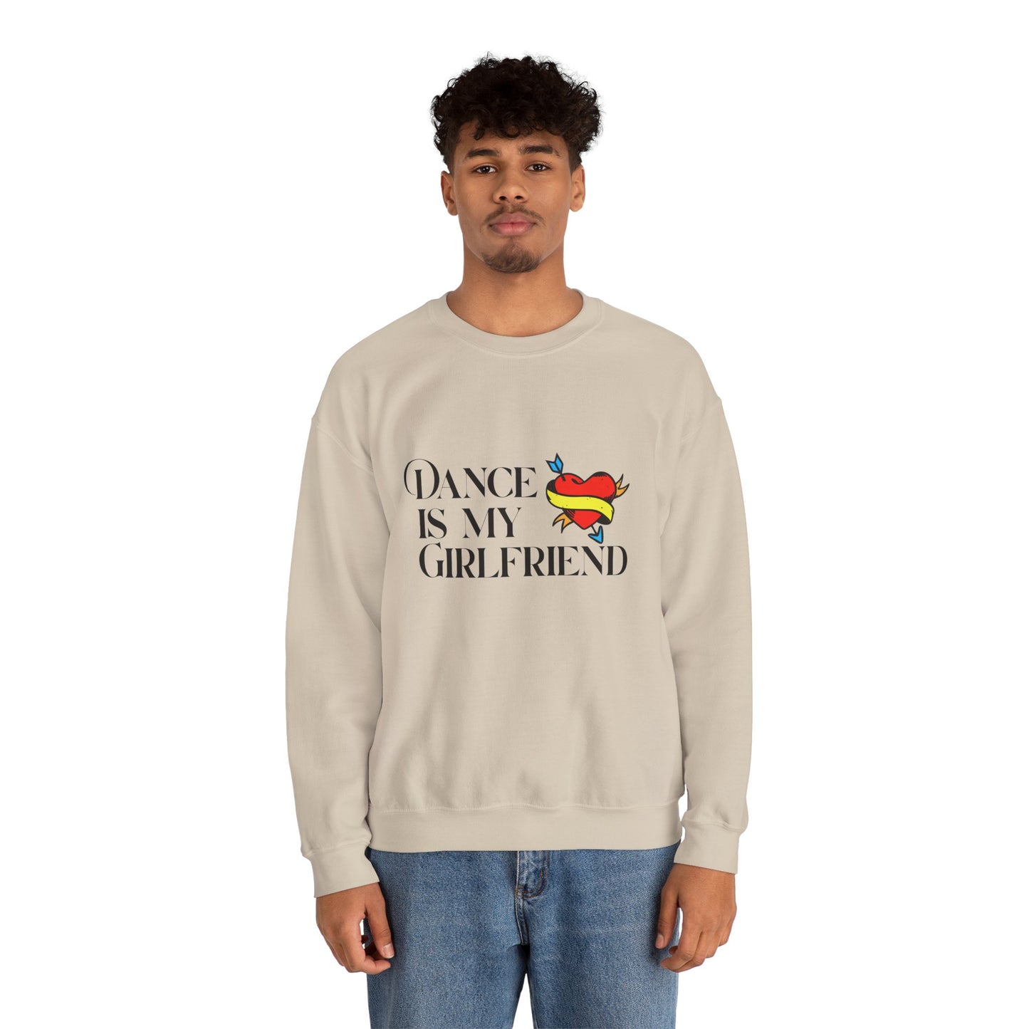 "Dance Is My Girlfriend" Unisex Crewneck Sweatshirt – Cute Heart Tattoo Graphic Dance Lover Pullover
