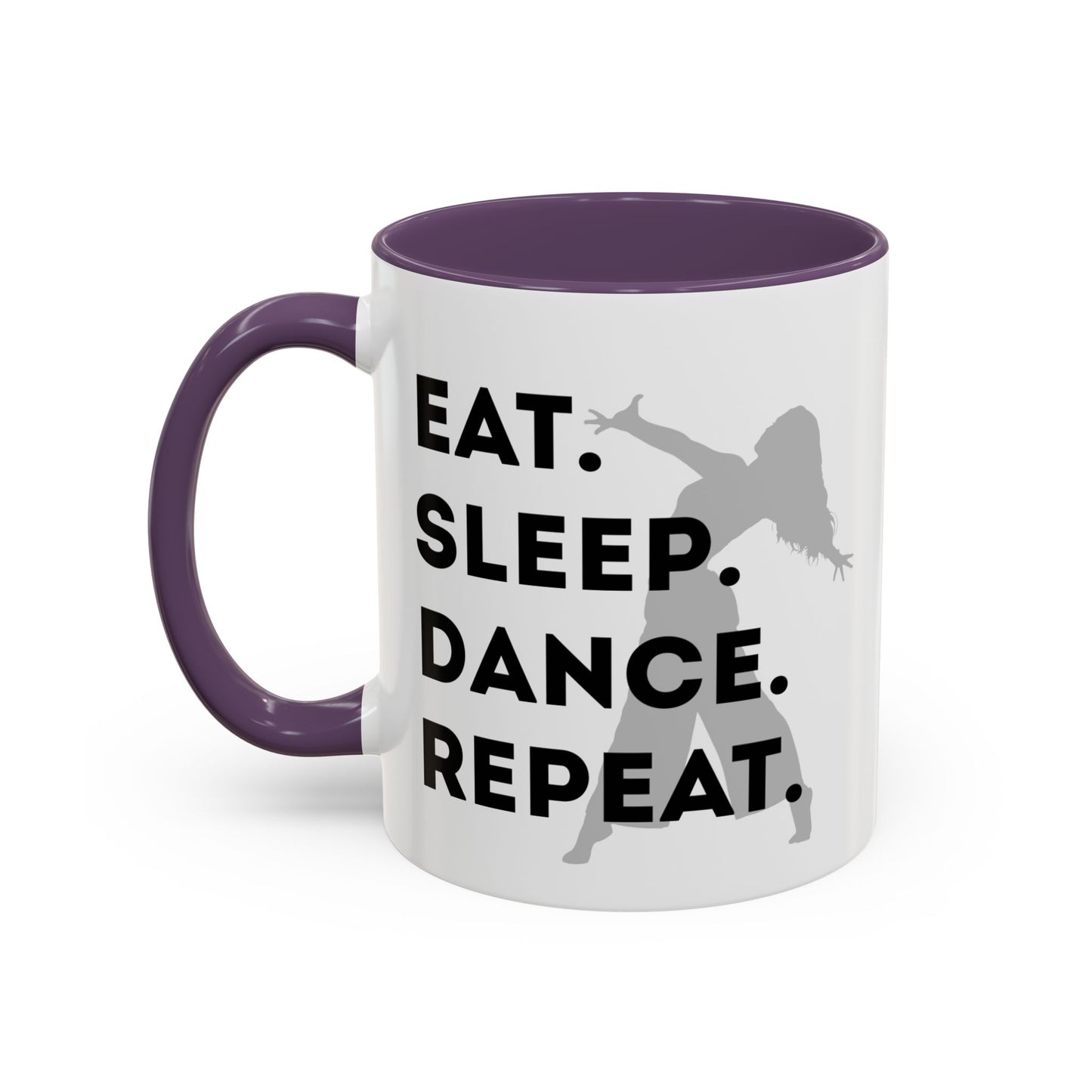 "Eat Sleep Dance Repeat" Accent Coffee Mug – Gray Dancer Graphic Ceramic Mug for Dance Lovers
