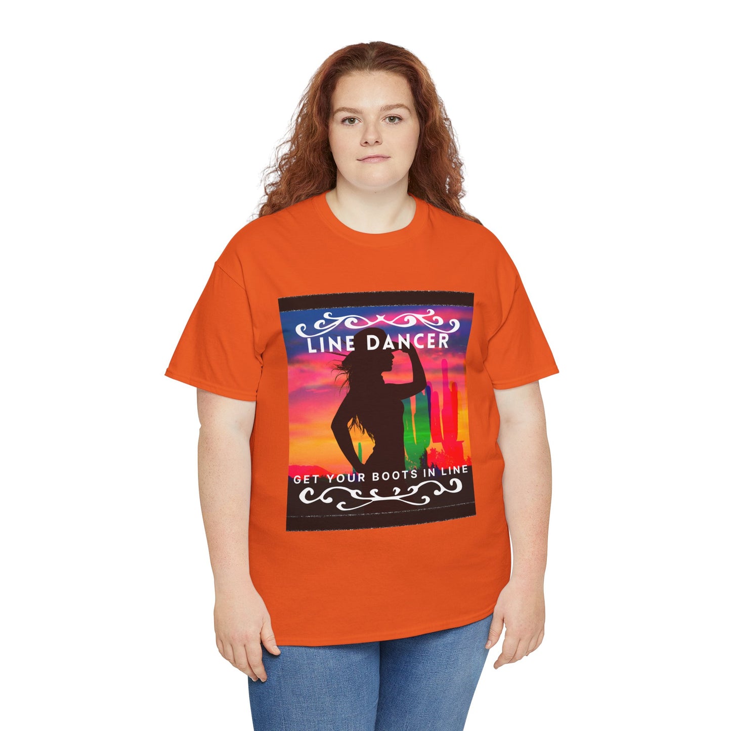 "Line Dancer" Unisex Heavy Cotton T-Shirt – Western Country Dance Graphic Tee – 'Get Your Boots in Line' Cowboy-Inspired Shirt