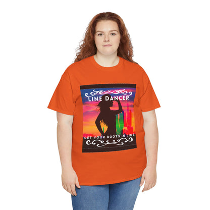 "Line Dancer" Unisex Heavy Cotton T-Shirt – Western Country Dance Graphic Tee – 'Get Your Boots in Line' Cowboy-Inspired Shirt