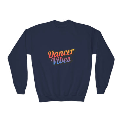 "Dancer Vibes" Youth Crewneck Sweatshirt – Colorful Text-Based Dance Graphic Pullover for Kids and Teens