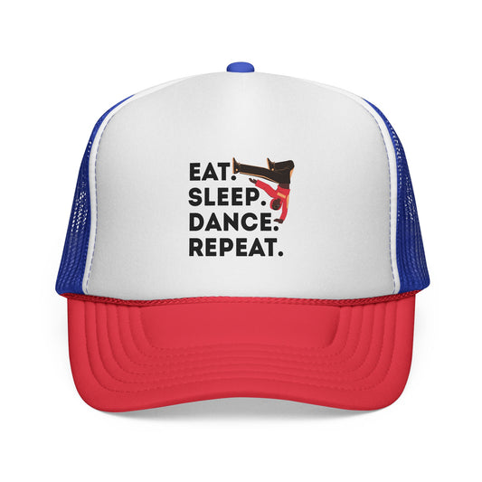 "Eat Sleep Dance Repeat" Trucker Hat – B-Boy Breakdance Graphic Cap for Dancers | Unisex Streetwear Dance Hat