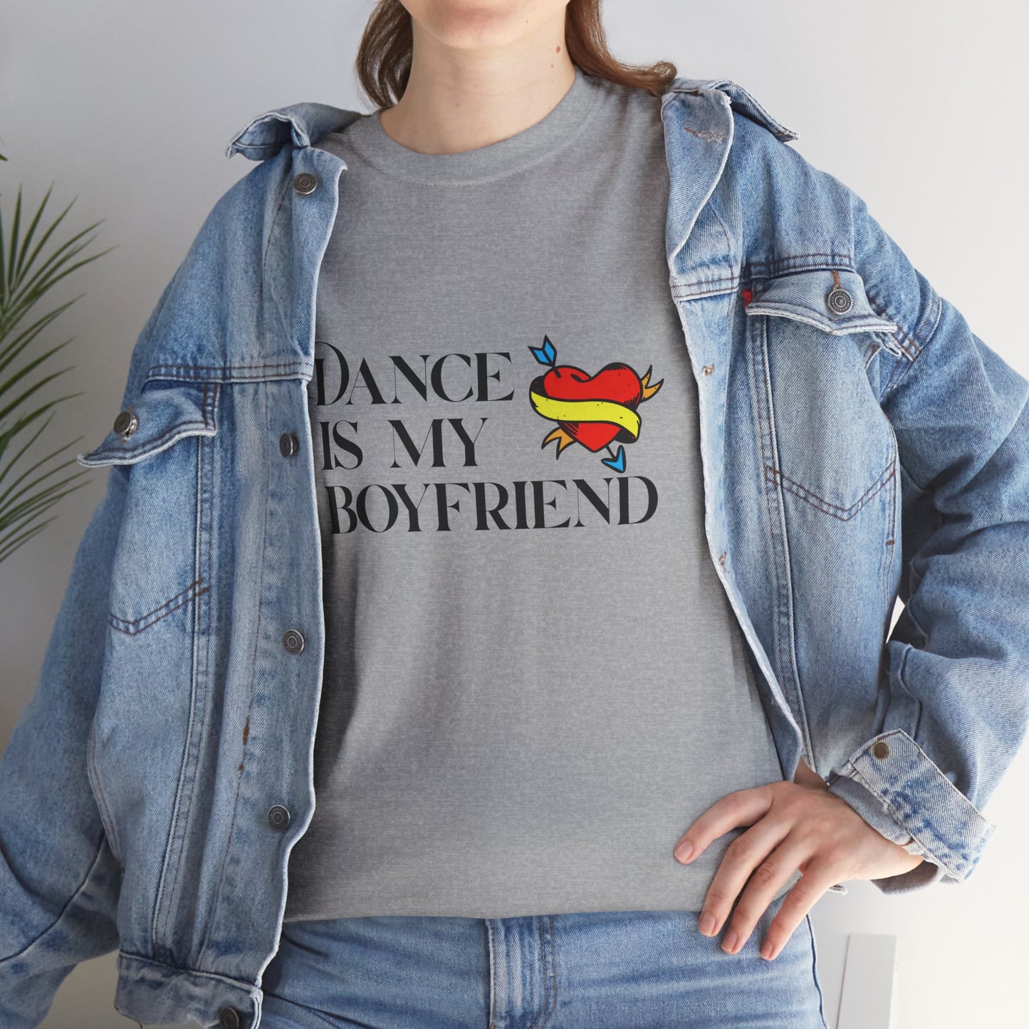 "Dance Is My Boyfriend" Unisex Heavy Cotton Tee – Cute Heart Tattoo Graphic Dance Lover T-Shirt
