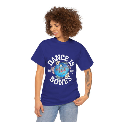 “Dance Is in My Bones” Halloween Dance T-Shirt with Dancing Skeletons Graphic - Unisex Heavy Cotton Tee