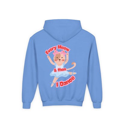“Every Meow & Then I Dance” Adorable Dancing Cat Graphic | Cute Cat Dance Hoodie for Kids & Young Ballet Enthusiasts - Unisex Youth Hoodie