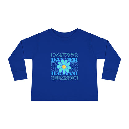 "Dancer" Toddler Long Sleeve Dance T-Shirt – Floral Text Graphic Shirt for Kids
