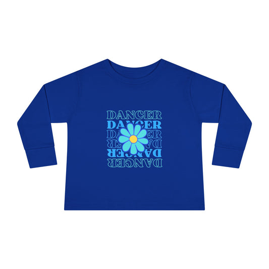 "Dancer" Toddler Long Sleeve Dance T-Shirt – Floral Text Graphic Shirt for Kids