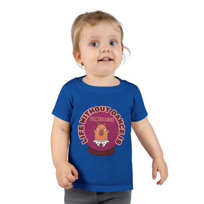 "Life Without Dance Is Pointeless" Toddler Dance T-Shirt – Cute Dancing Capybara Graphic Short Sleeve Tee for Kids