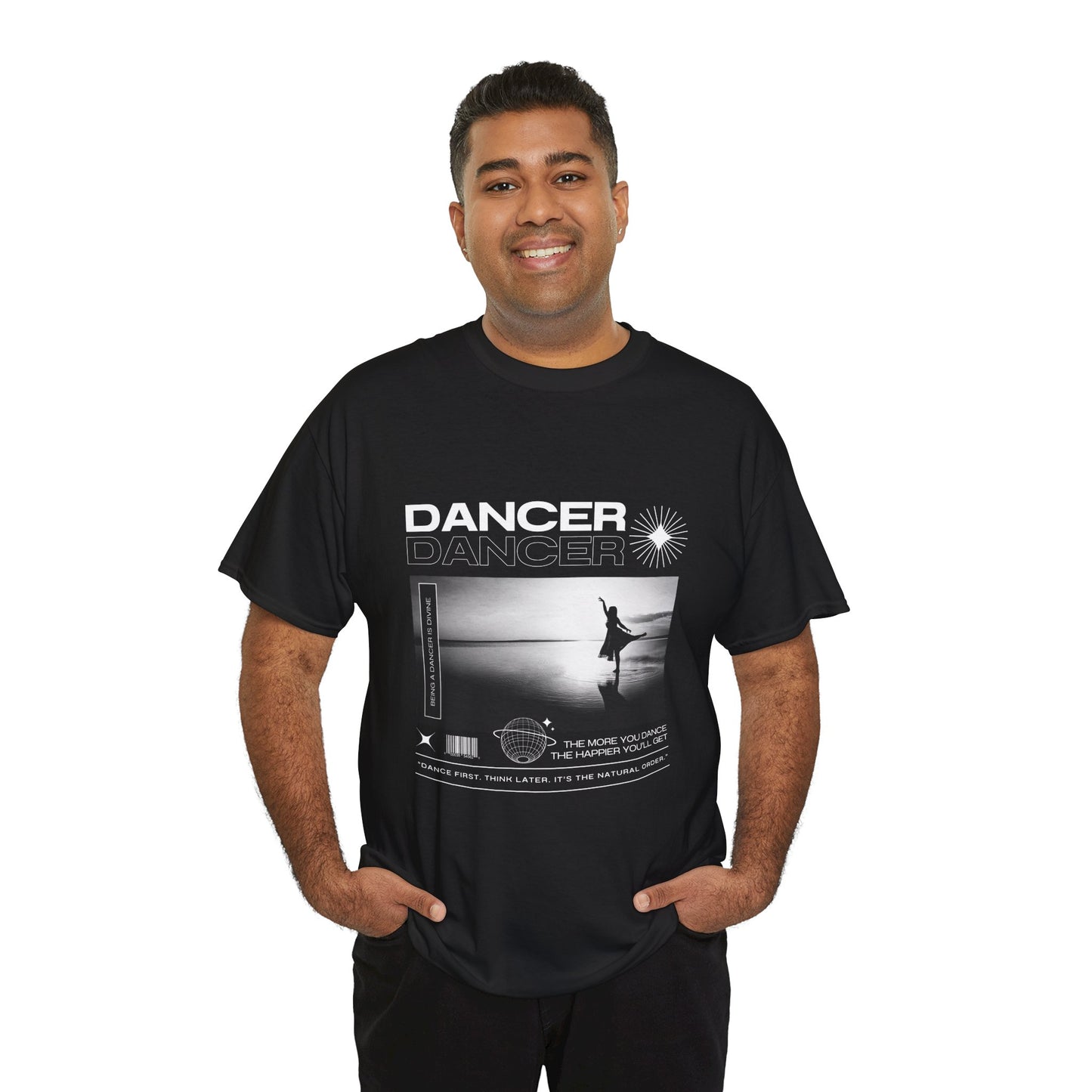 "Dancer" Arabesque Beach Scene Unisex Heavy Cotton Tee – Streetwear-Inspired Ballet Dance Graphic T-Shirt